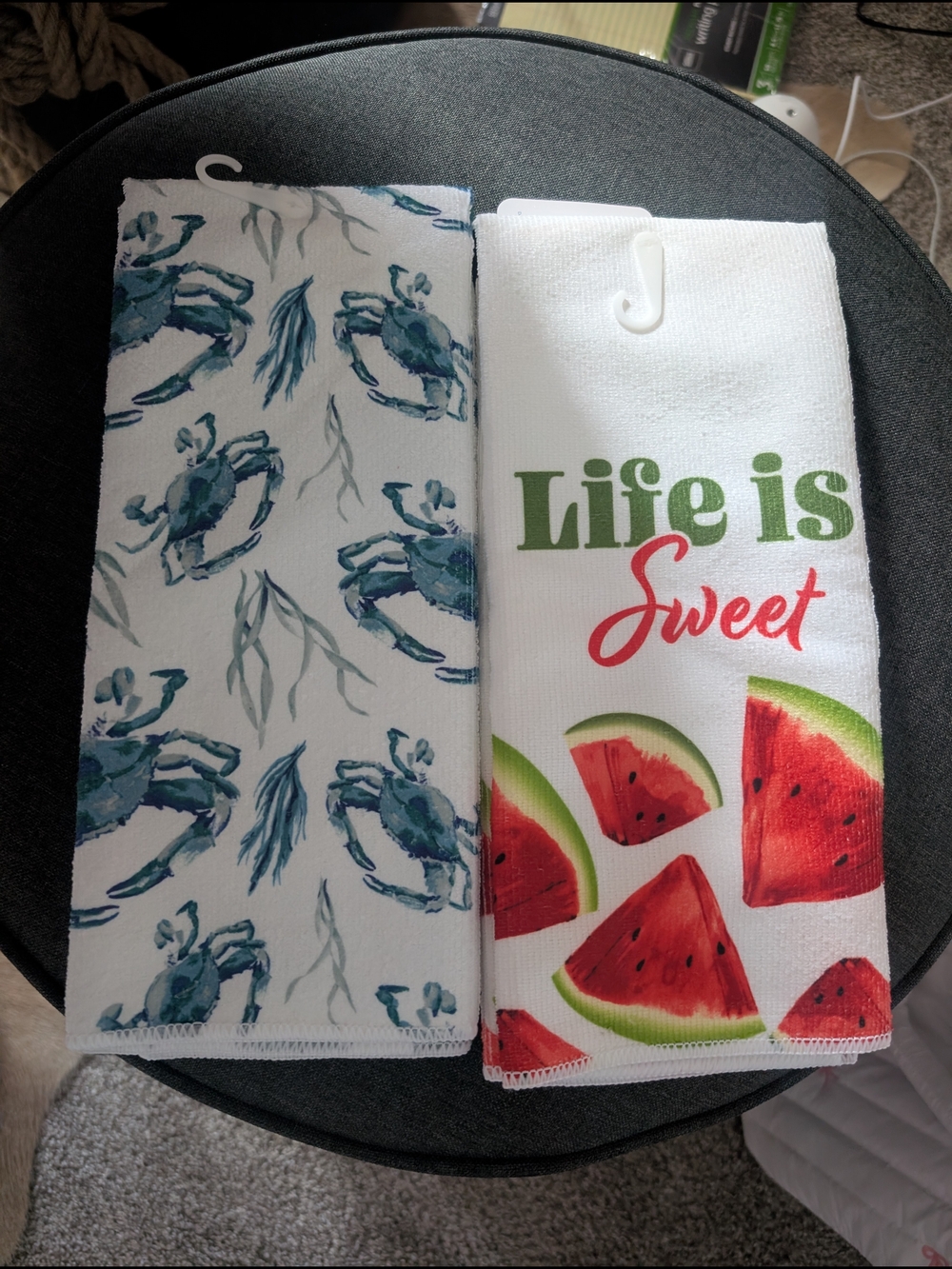Set of 2 Kitchen Towels - Crab Print & Watermelon "Life is Sweet"